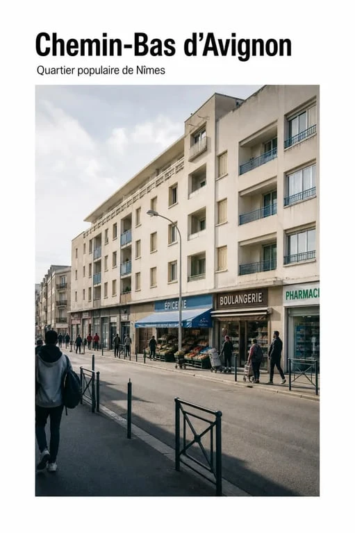 Le quartier chemin bas nimes à Nîmes, avec immeubles résidentiels et commerces de proximité