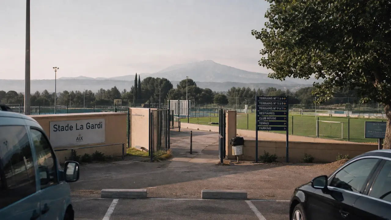 Entrée du stade la gardi à Trets et accès au complexe sportif
