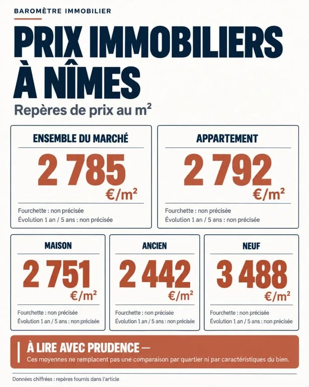 Prix immobilier Nîmes par quartier : repères de prix au mètre carré selon le type de bien