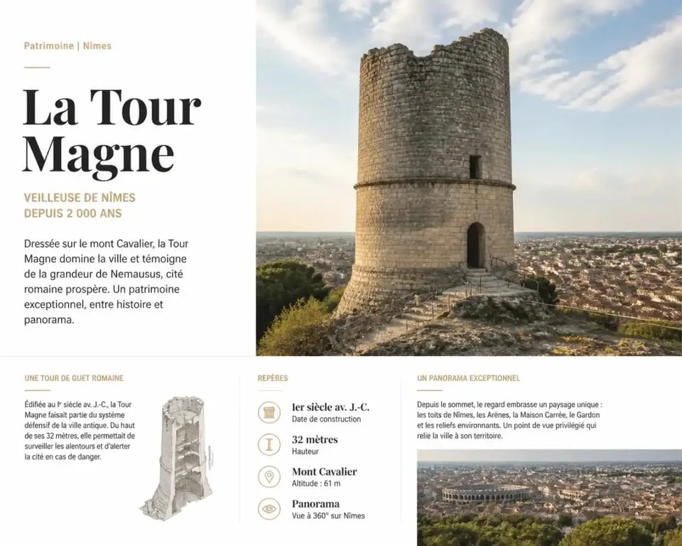Tour Magne Nîmes dominant les Jardins de la Fontaine