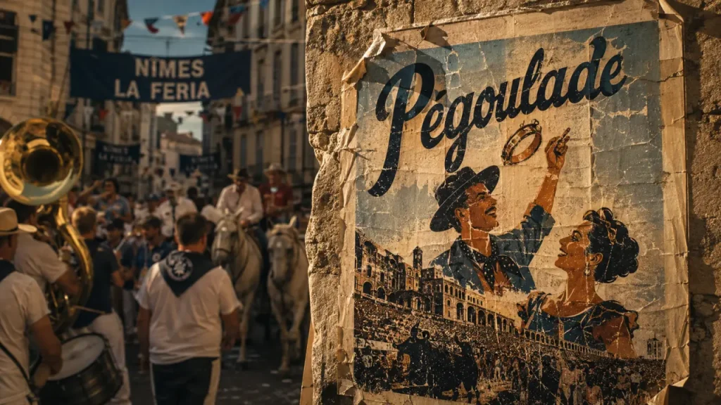 Feria de Nîmes 2025 programme Pégoulade en rue, affiche vintage