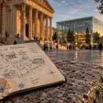 Journée du patrimoine nîmes : plan et visiteurs devant le patrimoine