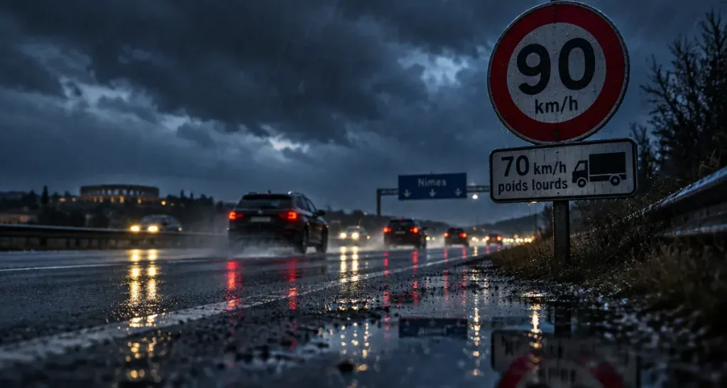 Orages : vitesses abaissées sur les routes autour de Nîmes jusqu’à 23h
